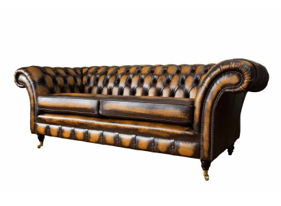 Brown Sofa 3 Seater Couch design Chesterfield Upholstery Seat Leather new
