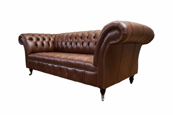 Chesterfield Sofa Three Seater Vintage Couches big xxl Brown Textile Leather