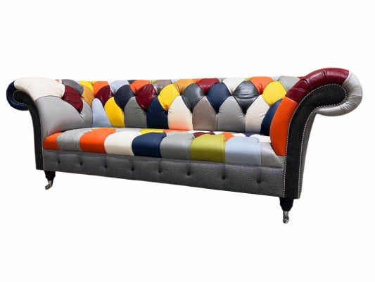 Chesterfield 3 Seater Fabric Design Couch Upholstery Textile Modern Sofa new