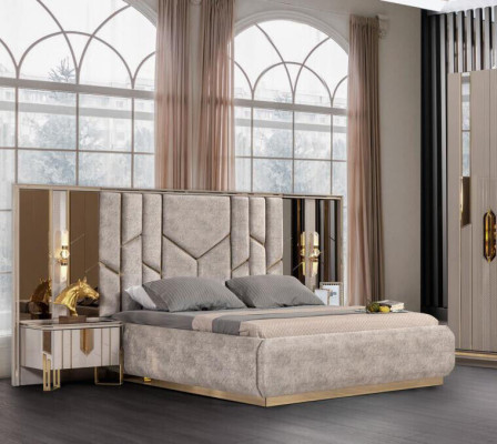 Bedroom Double bed Suite Bed Bedside tables 3pcs Beige Luxury