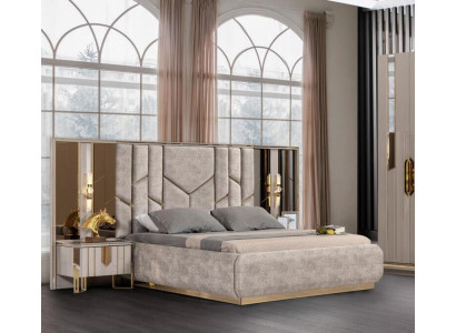 Bedroom Double bed Suite Bed Bedside tables 3pcs Beige Luxury