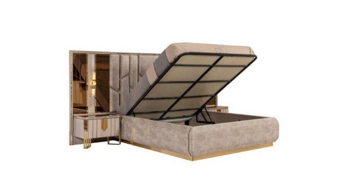 Bedroom Double bed Suite Bed Bedside tables 3pcs Beige Luxury