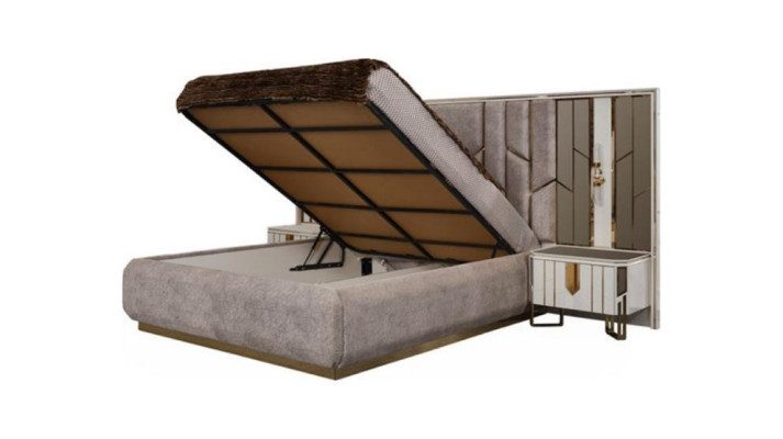 Bedroom Double bed Suite Bed Bedside tables 3pcs Beige Luxury
