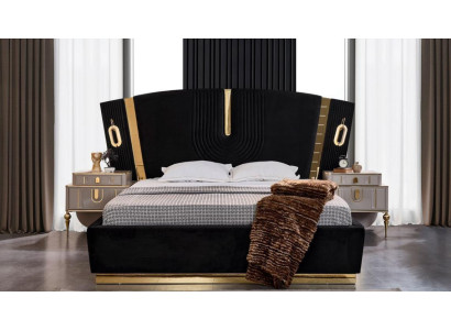Bedroom Double bed Suite Bed Bedside tables 3pcs Luxury Black