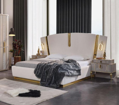 Bedroom Double bed Suite Bed Bedside tables White 3-piece luxury