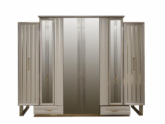 Luxury Wardrobe Wooden Cabinet with Mirror Beige