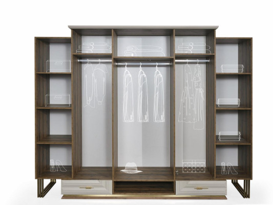 Luxury Wardrobe Wooden Cabinet with Mirror Beige