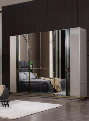 Wardrobe Modern Wooden Wardrobe with Mirror Gray
