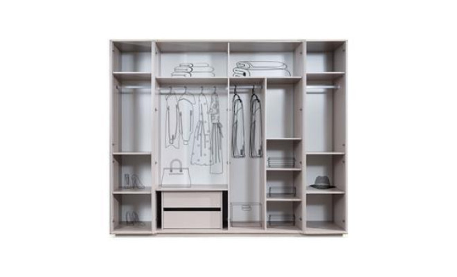 Double bed Suite Bedroom Bed Bedside tables 4pcs Beige Wardrobe