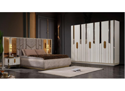 Complete e Bedroom Double bed Bed Wardrobe Bedside tables White 4pcs