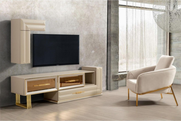 Wall unit TV-cabinet Lowboard Sideboard TV Stand Wall Cabinet Beige Modern