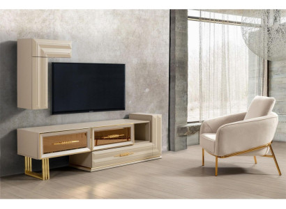 Wall unit TV-cabinet Lowboard Sideboard TV Stand Wall Cabinet Beige Modern