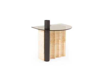 Side table with glass top in beige color modern living room novelty