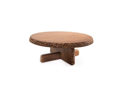 Luxurious round coffee table with wooden top in light brown color modern