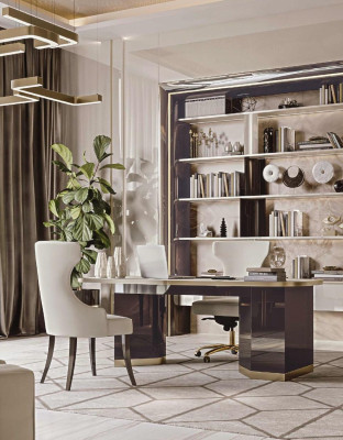Desk 2 Chairs Swivel Armchair Study room Italian Furniture Set 4pcs