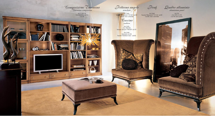 Living room modern style Living room Wall unit 3pcs Stool 2 Armchair Furniture Italy