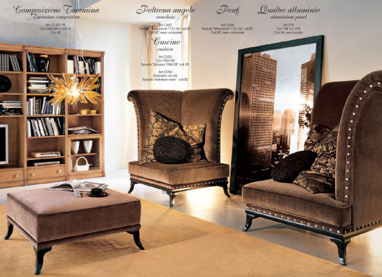 Living room modern style Living room Wall unit 3pcs Stool 2 Armchair Furniture Italy