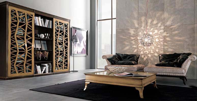 Living room Set Wall Units Furniture 2х Armchair Coffee table Wood 3pcs Luxury Italy new