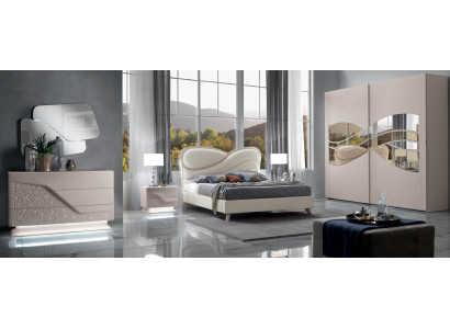 Suite Set 6-piece Bedroom Bed Bedside table Wardrobe Chest of drawers Mirror