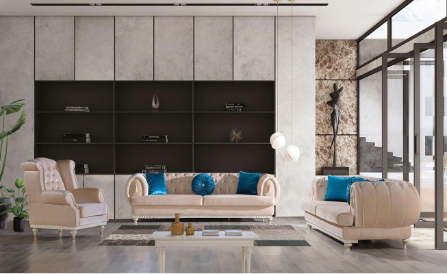 Beige Sofa set 3+2+1 Seater Luxury Upholstery Couches Stylish Furniture