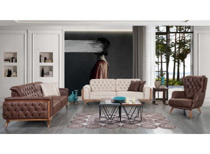 Chesterfield faux leather set, modern three-seater designer armchair, 3 pieces