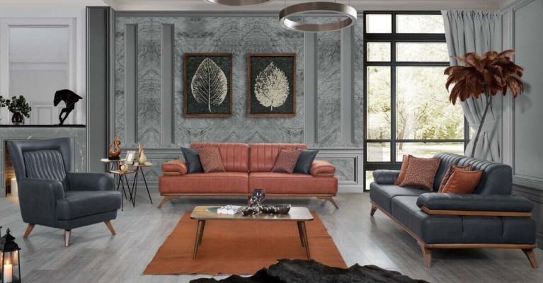 Designer Living room Suite Imitation leather Sofas Leather Armchairs 3-piece Furniture Set