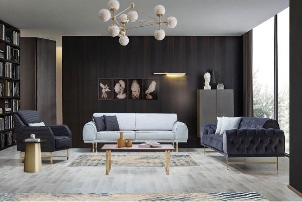 Gray Modern 3-Seater Designer Living room Couch Luxury Upholstered Sofa