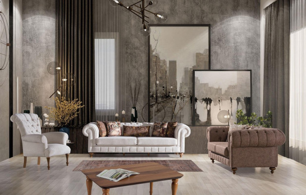 Stylish brown Chesterfield two-seater designer 2-seater couch