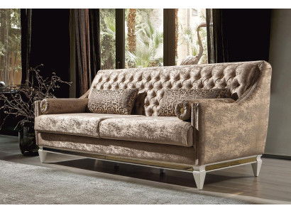 Beige 3-seater textile sofa Chesterfield three-seater upholstery couches 3-seater