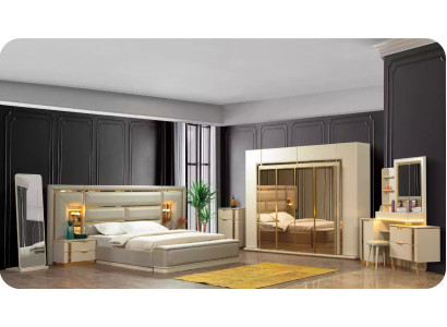 Big Complete e bedroom furniture luxury double bed fabric beige 8 pieces
