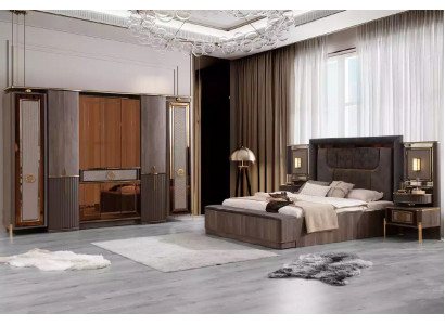Complete e Double bed Bedroom Wardrobe Bed Set 5-piece Gray Fabric