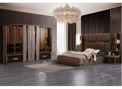 Luxury Double bed Beige Fabric Bed Set 5pcs Bedroom Suite Beds