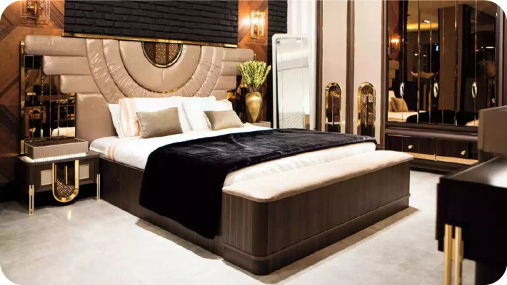 Bedroom furniture suite luxury double bed bed set 5 pieces beige modern