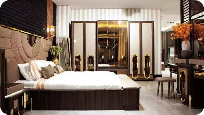 Bedroom furniture suite luxury double bed bed set 5 pieces beige modern