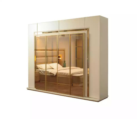 Big Complete e bedroom furniture luxury double bed fabric beige 8 pieces