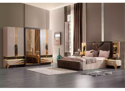 Bedroom bed double bed beige fabric suite set 5-piece bed luxury sofa