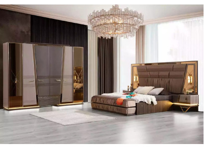 Double bed Modern Bedroom Suite Luxury Gold Bed Set 4pcs Beige