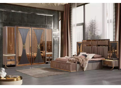 Luxury Sofa Beige Suite Bedroom Double bed Beige Set 5-piece bed