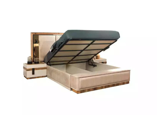 Big Complete e bedroom furniture luxury double bed fabric beige 8 pieces
