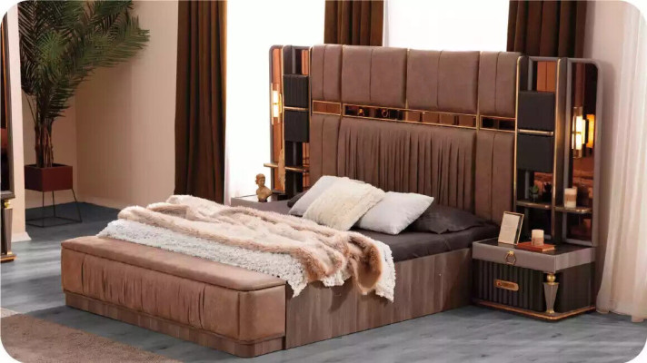 Bedroom Suite Luxury Double bed bed base Bed Set 3-piece beige