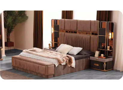 Bedroom Suite Luxury Double bed bed base Bed Set 3-piece beige