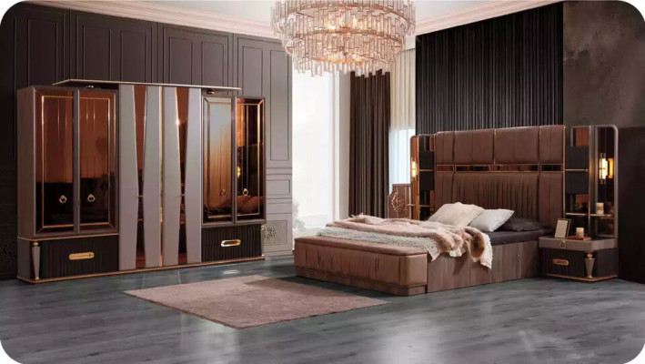 Bedroom Suite Luxury Double bed bed base Bed Set 3-piece beige