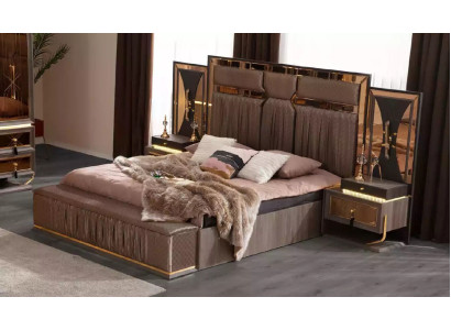 Suite Double bed Beige Bedside tables Bedroom Bed Set 4-piece Stool