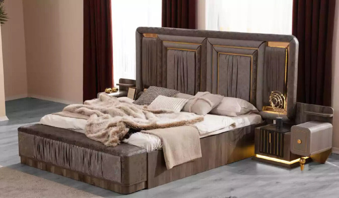 Mpdern Suite Double bed Gray Bedside tables Bedroom Bed Set 4-piece luxury