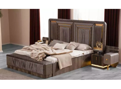 Mpdern Suite Double bed Gray Bedside tables Bedroom Bed Set 4-piece luxury