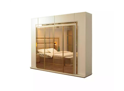 Wardrobe Luxury Wardrobe Wood 6 Door Bedroom Cabinet Beige Wood