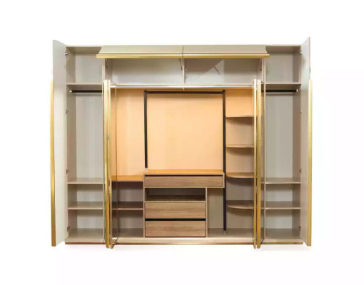 Wardrobe Luxury Wardrobe Wood 6 Door Bedroom Cabinet Beige Wood