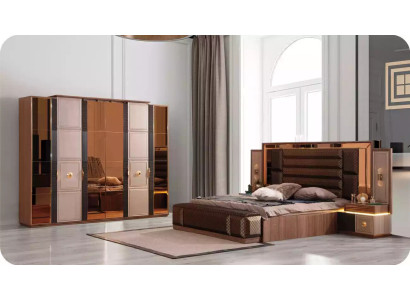 Bedroom furniture complete e luxury bed set 4 pieces double bed brown fabric