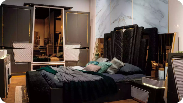 Bedroom furniture suite luxury double bed bed set 5-piece black beds
