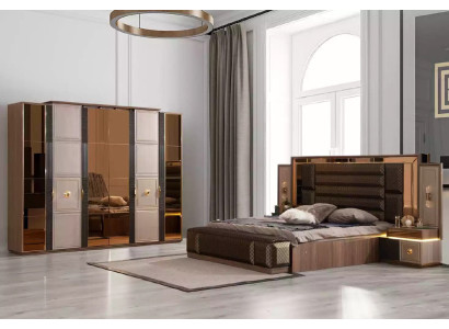 Double bed Bedroom Suite Bed Set 4-piece Stool Brown Bedside tables